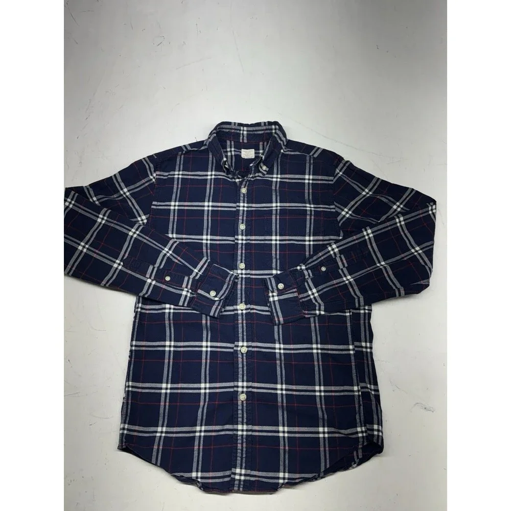 J Crew Vintage Oxford Dress Shirt Plaid Long Sleeve Button Up Blue Mens XS